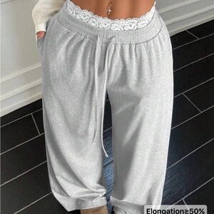 SHEIN Gray Pants with Lace Detail